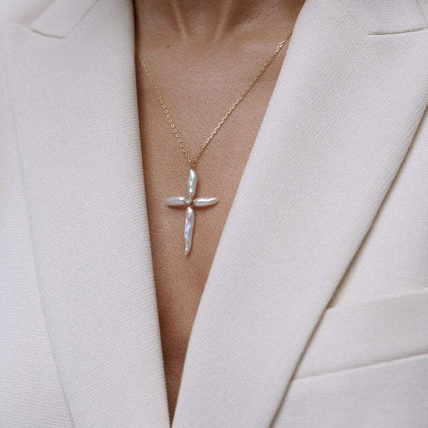 Cross with hot sale pearls necklace